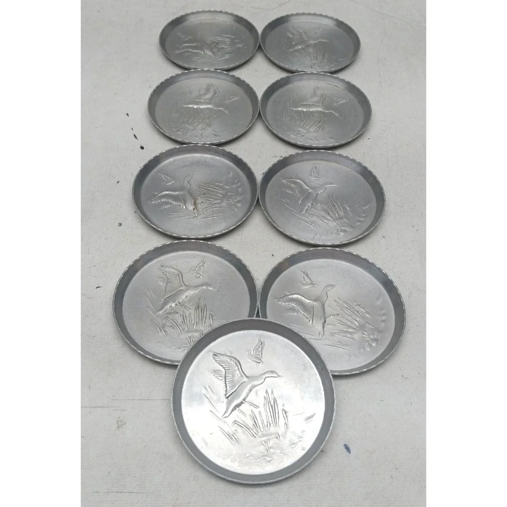Vintage Mid Century Hammered Aluminum Embossed 3